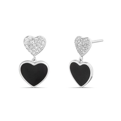 Sterling Silver CZ & Enamel Dangling Heart Earrings - Allyanna Gifts