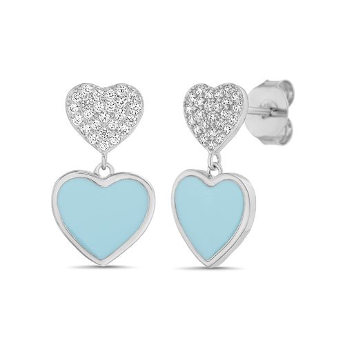 Sterling Silver CZ & Enamel Dangling Heart Earrings - Allyanna Gifts