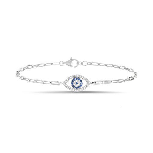 Sterling Silver CZ Evil Eye Paperclip Chain Bracelet (7"+1") - Allyanna Gifts