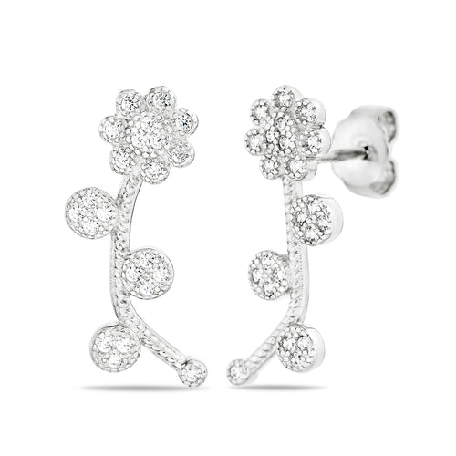 Sterling Silver CZ Flower Earrings - Allyanna Gifts