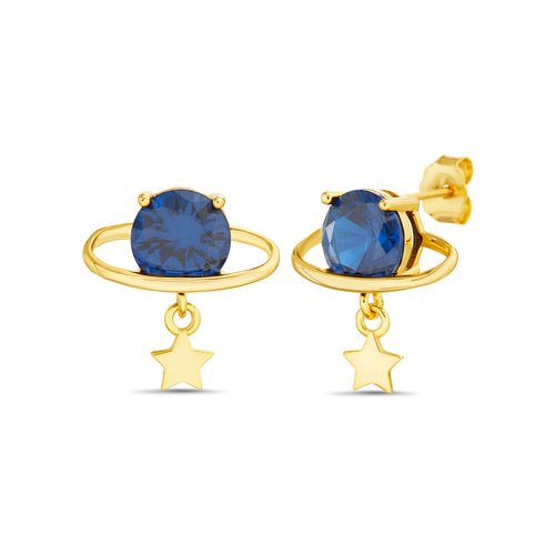 Sterling Silver CZ Planet & Dangling Star Earrings - Allyanna Gifts