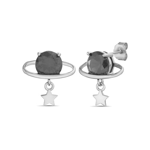 Sterling Silver CZ Planet & Dangling Star Earrings - Allyanna Gifts