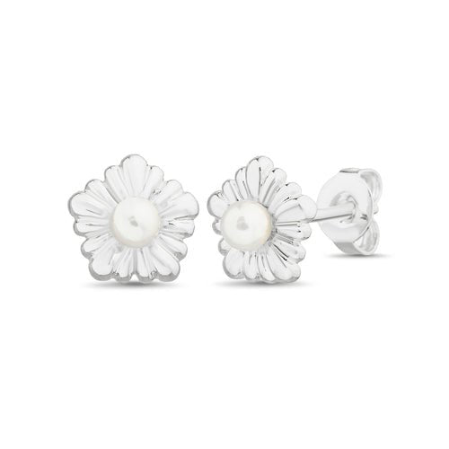 Sterling Silver Flower With MOP Center Stud Earrings - Allyanna Gifts