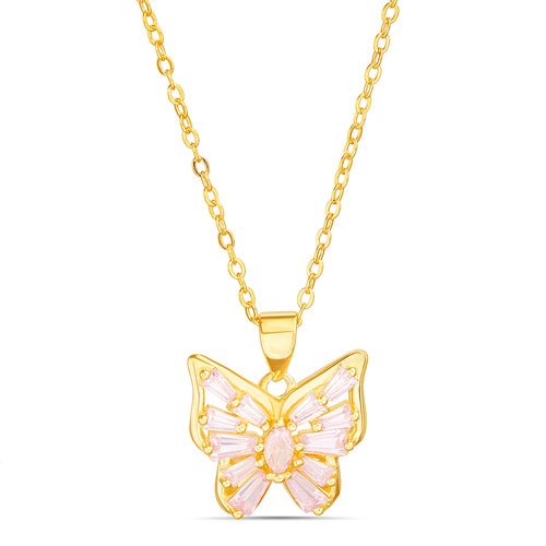 Sterling Silver Gold Plated Pink CZ Butterfly Necklace - Allyanna Gifts