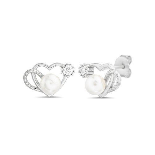 Sterling Silver Heart W/ Pearl and CZ Earrings - Allyanna Gifts