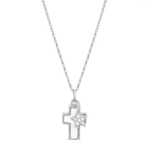 Sterling Silver MOP Cross & Star Necklace - Allyanna Gifts