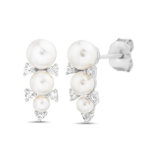 Sterling Silver Pearl CZ Cluster Earrings - Allyanna Gifts