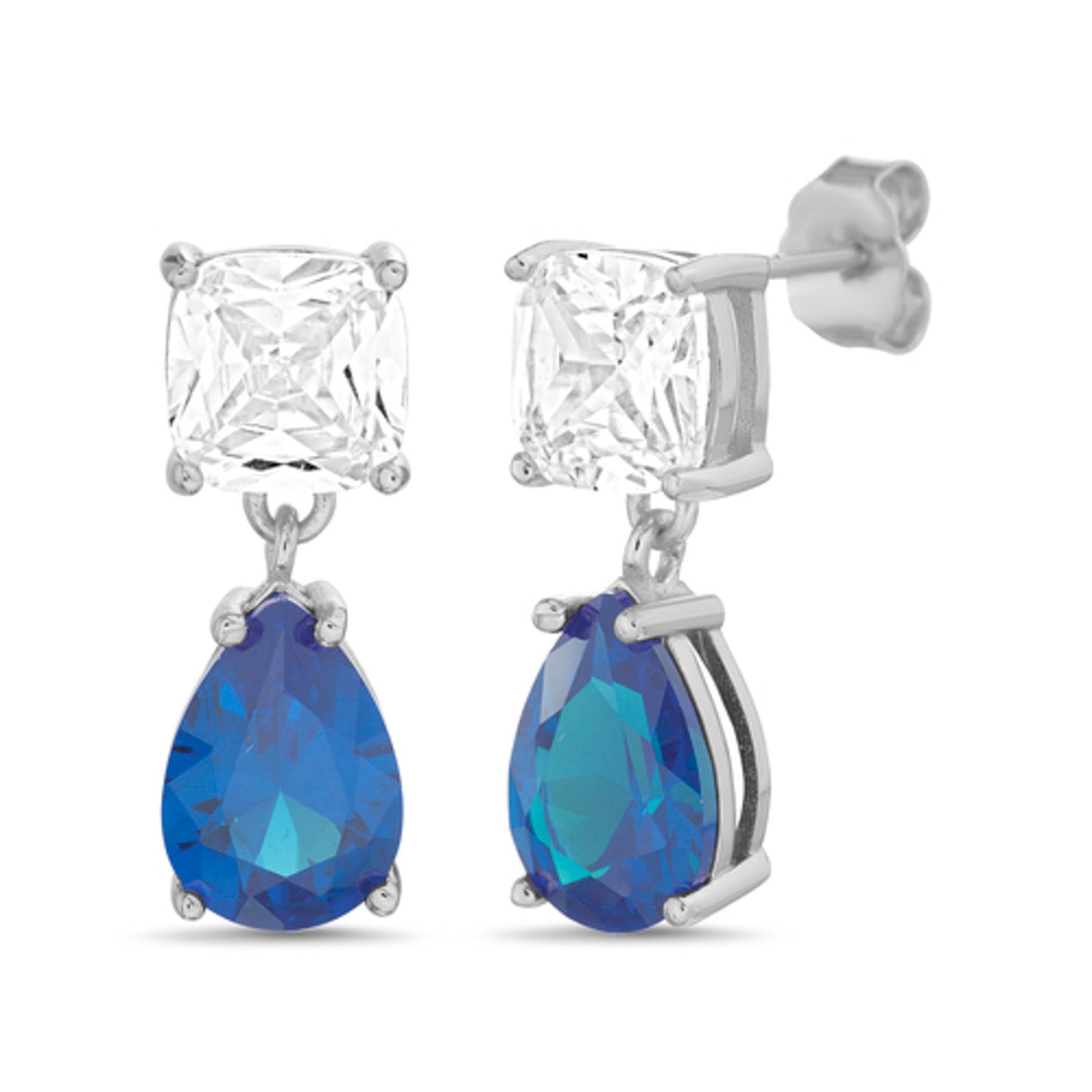 Sterling Silver Square W/ Dangling Pear CZ Earrings - Allyanna Gifts