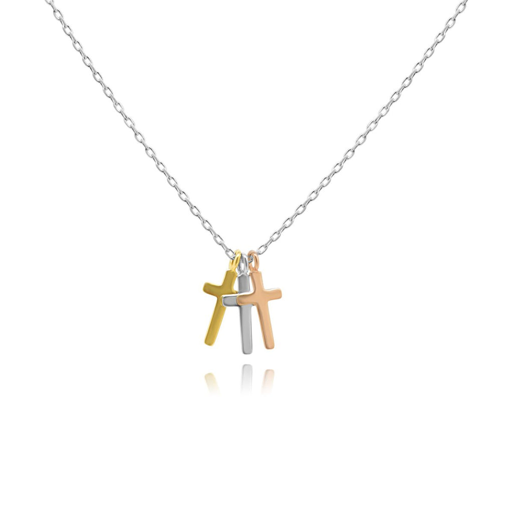 Sterling Silver Tri Tone Cross Necklace - Allyanna Gifts