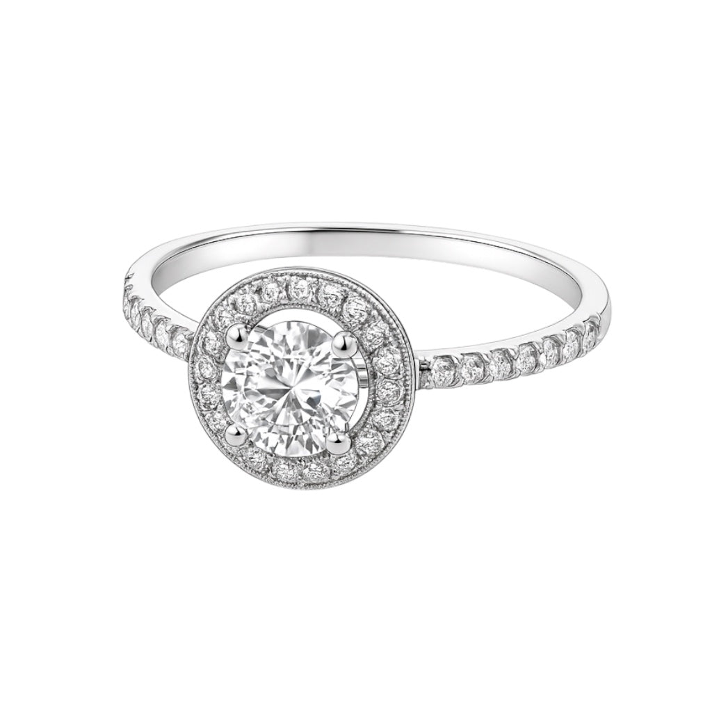 Sterling Silver 5MM 0.5CT Round Moissanite W/ Halo Ring