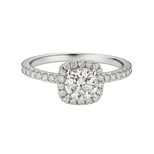 Sterling Silver Round 5MM 0.5CT Moissanite W/ Square Halo Ring