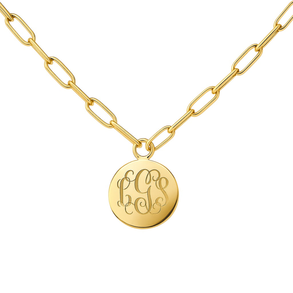 Sterling Silver Medium Paper Clip Chain W/ Engravable Plate (16 in)