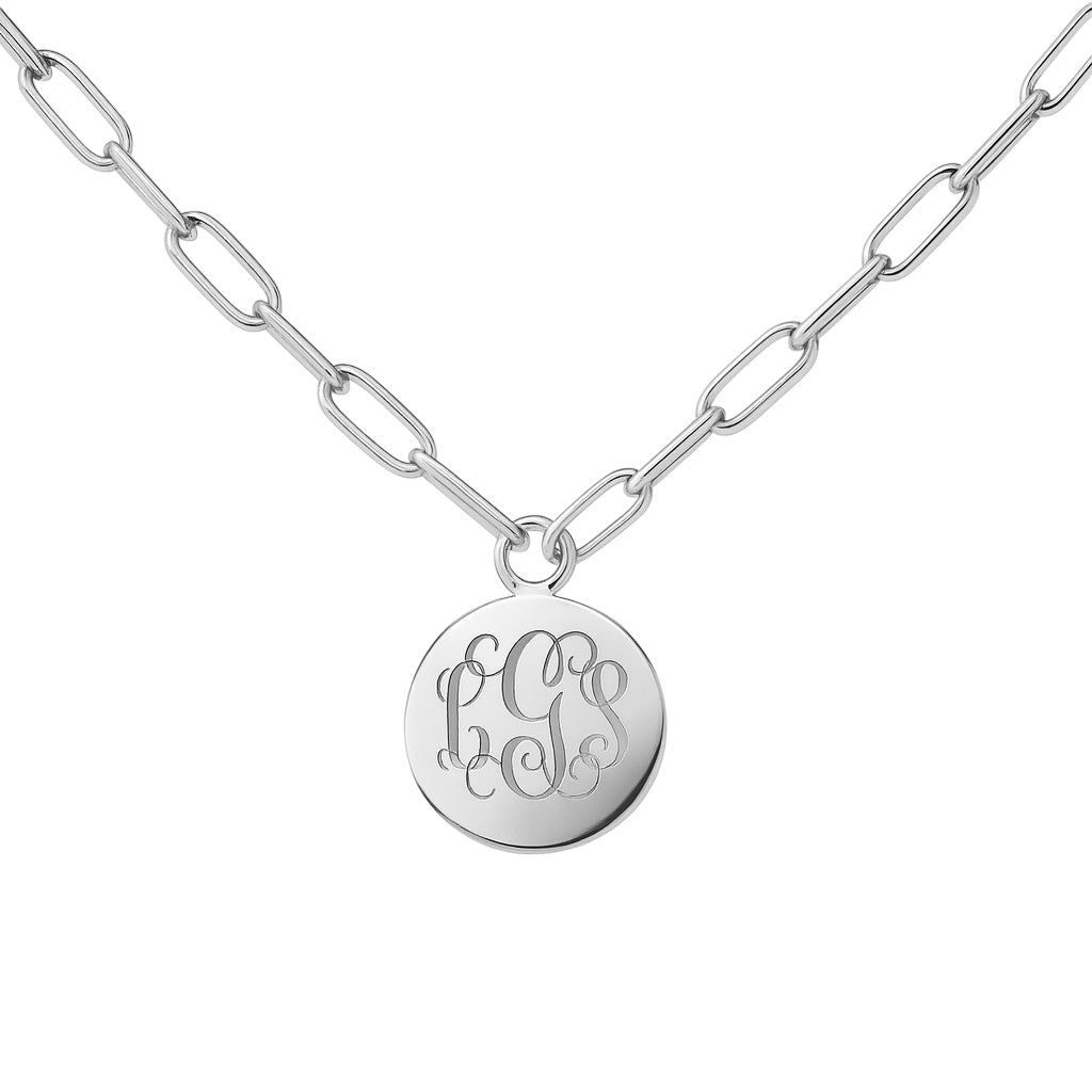 Sterling Silver Medium Paper Clip Chain W/ Engravable Plate (16 in)