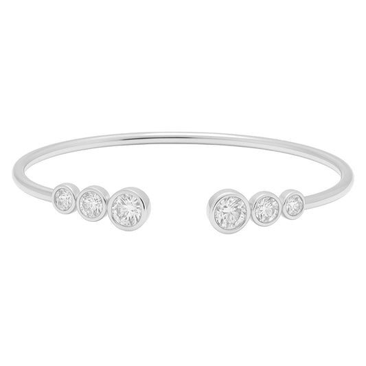 Sterling Silver Moissanite Triple Bubble Open Cuff Bangle