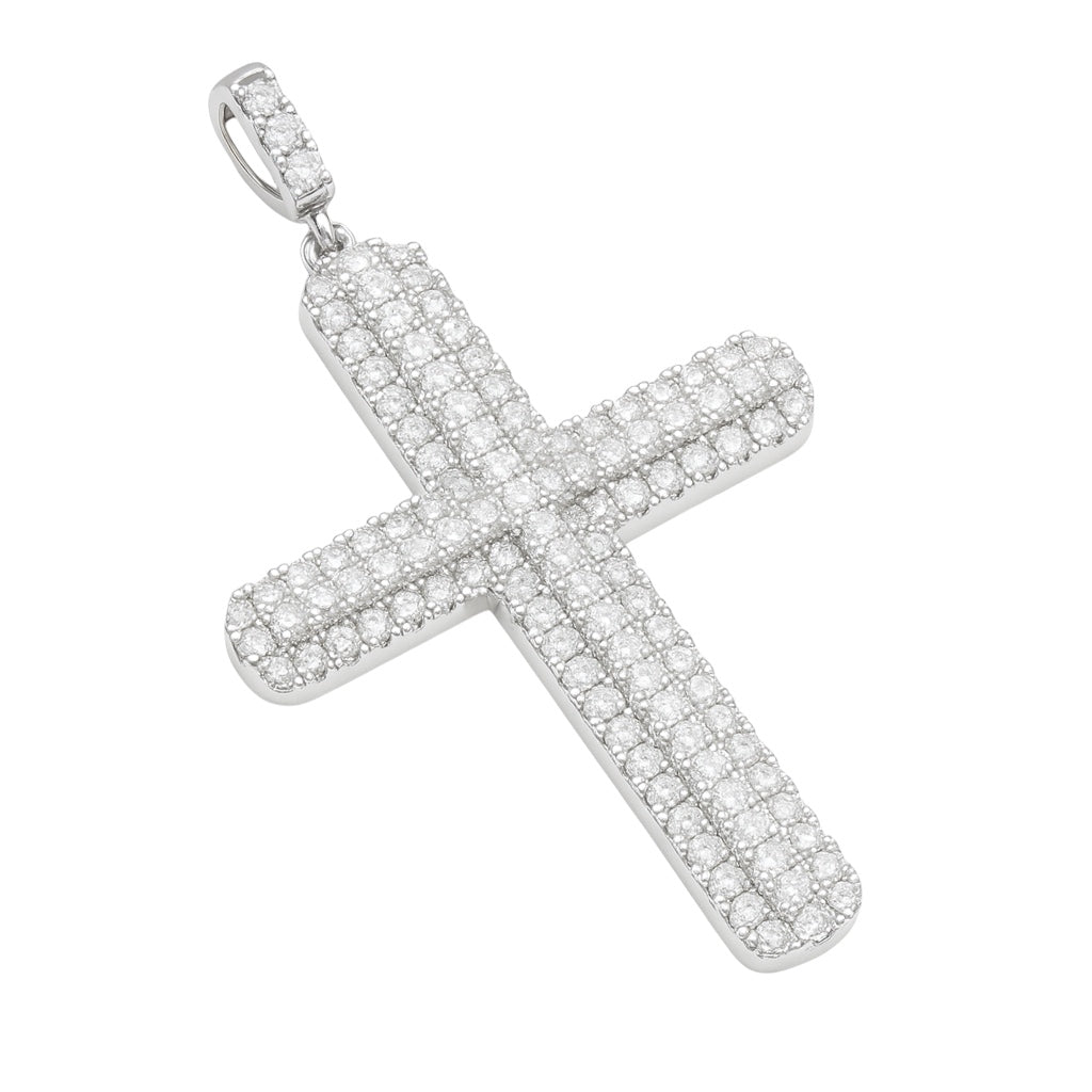 Sterling Silver 2.30 CTW Moissanite Pave Cross Pendant