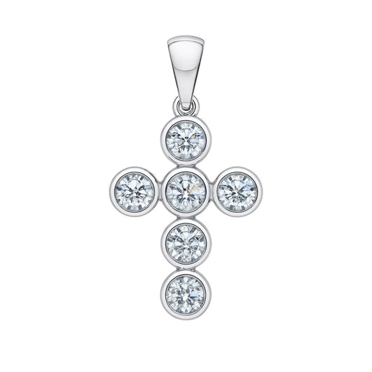 Sterling Silver Moissanite 1.32 CTW 4mm Bubble Cross Pendant