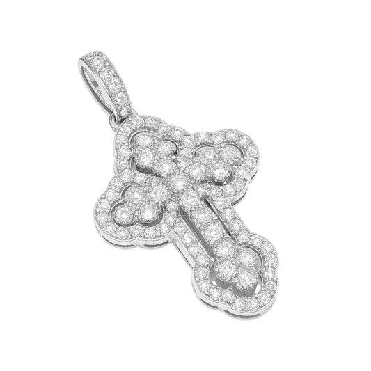 Sterling Silver 0.73 CTW Moissanite Pave Decorative Cross Pendant