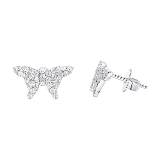 Sterling Silver Moissanite Pave Butterfly Stud Earrings