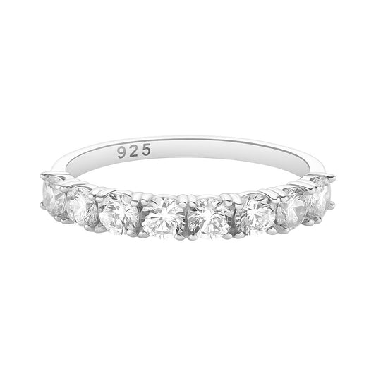 Sterling Silver Moissanite Pave Half Eternity Band