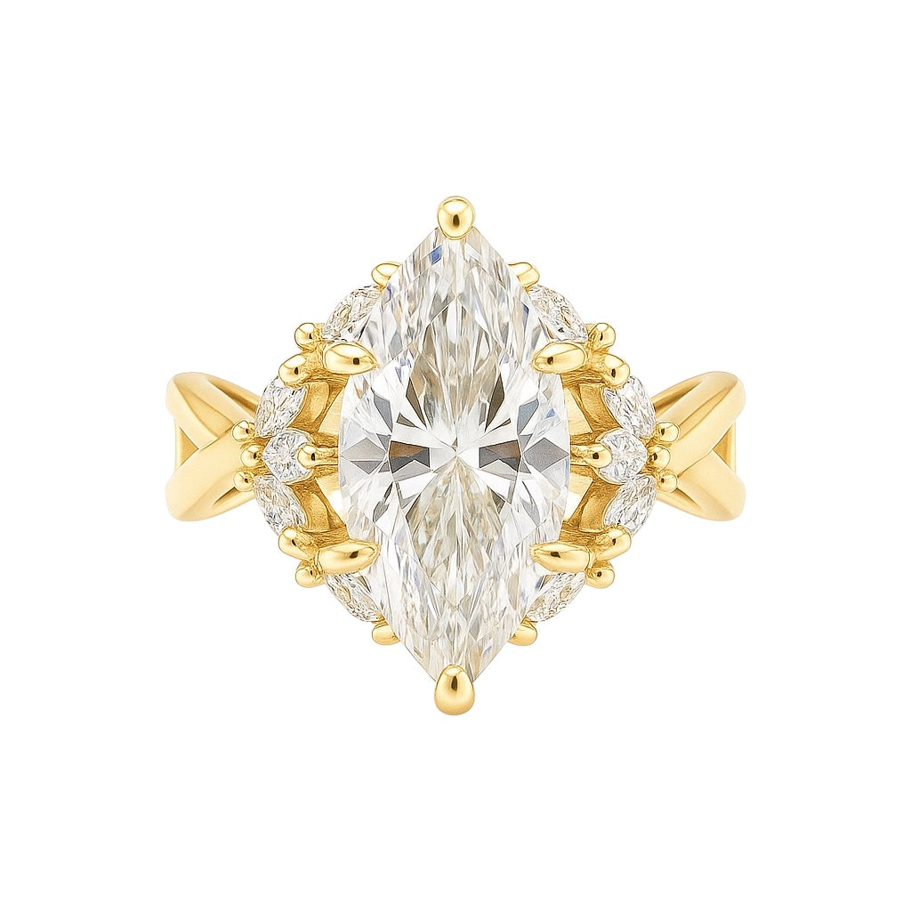 Sterling Silver 2.0ct Marquise Moissanite Cluster Ring