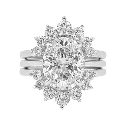 Sterling Silver 3.0ct Oval Moissanite Cluster Vintage 3 Piece Ring Set
