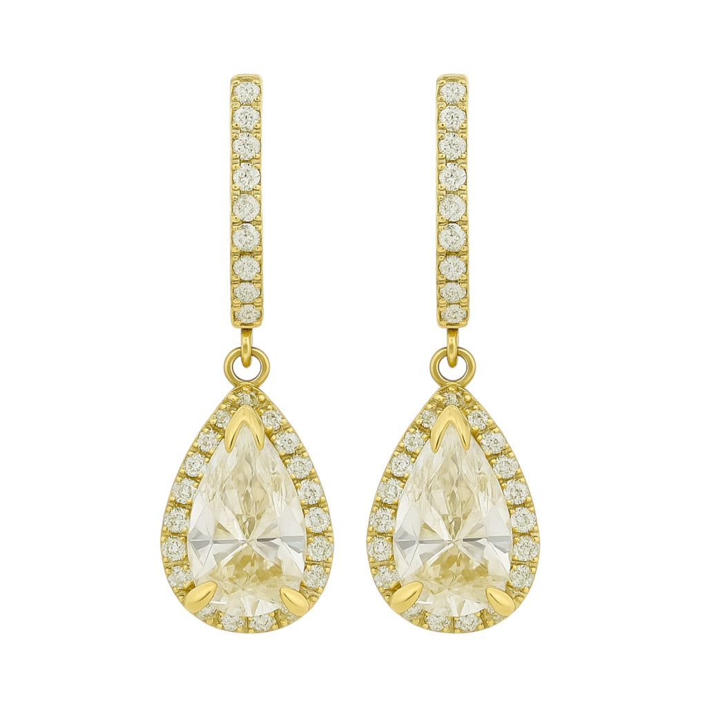 Sterling Silver Moissanite 1.8ct Pear Shape Halo Drop Huggie Earrings