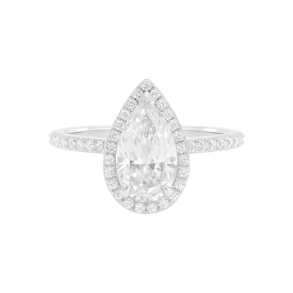 Sterling Silver 1.8ct Pear Shape Halo Moissanite Ring