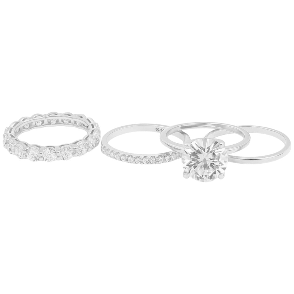 Sterling Silver 3.0ct Round Brilliant Cut Moissanite Stackable Bands 4 Piece Ring Set