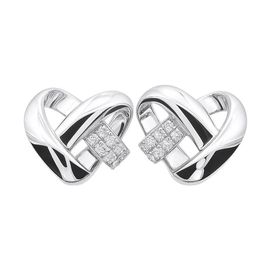 Sterling Silver CZ Intertwined Heart Stud Earrings