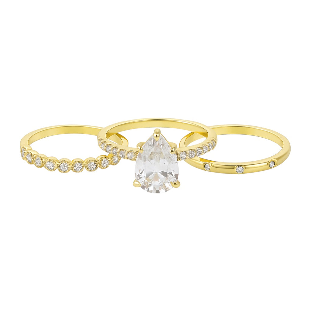 Sterling Silver 2.0ct Pear Shape Moissanite Stackable 3 Piece Ring Set