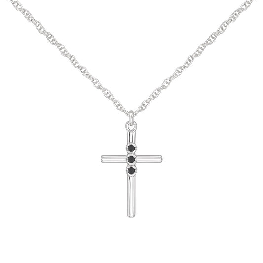 Sterling Silver Round Black Enamel Cross Necklace
