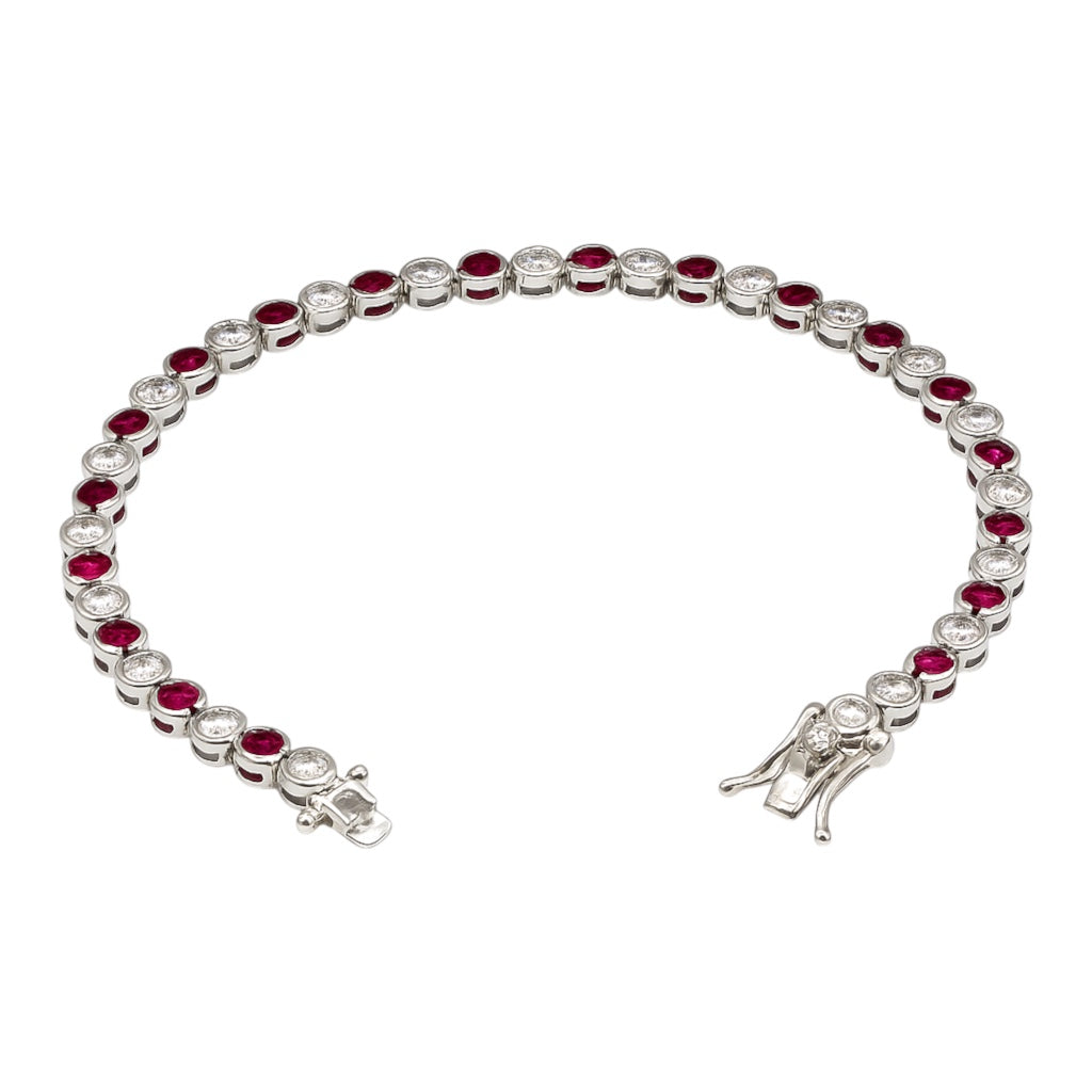 Sterling Silver Alternating Clear & Colored CZ Bezel Tennis Bracelet (7.25")