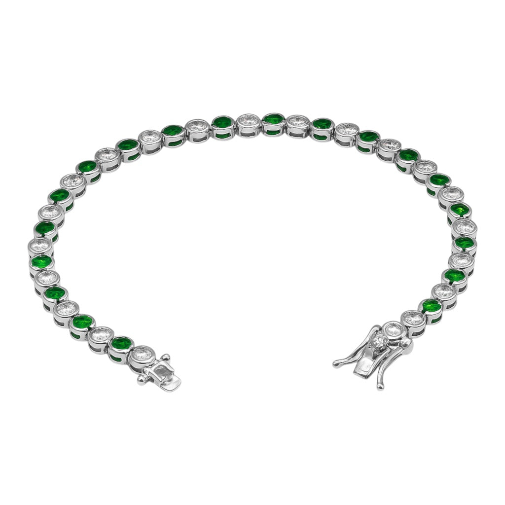 Sterling Silver Alternating Clear & Colored CZ Bezel Tennis Bracelet (7.25")