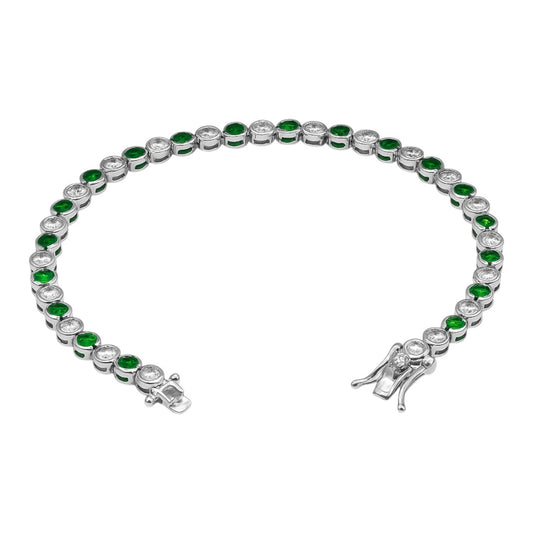 Sterling Silver Alternating Clear & Colored CZ Bezel Tennis Bracelet (7.25")