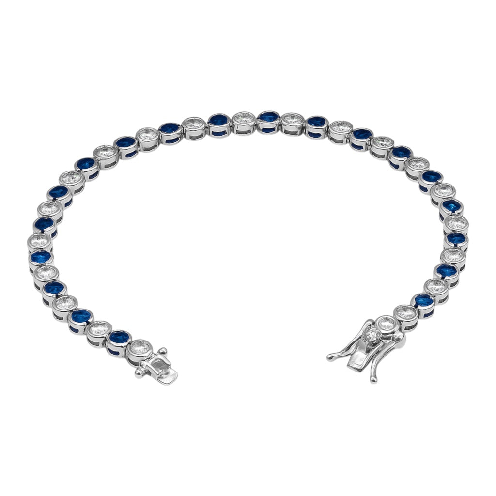 Sterling Silver Alternating Clear & Colored CZ Bezel Tennis Bracelet (7.25")