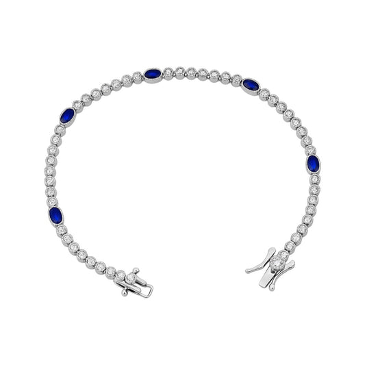 Sterling Silver Colored Oval CZ Station Tennis Bracelet (7.25")