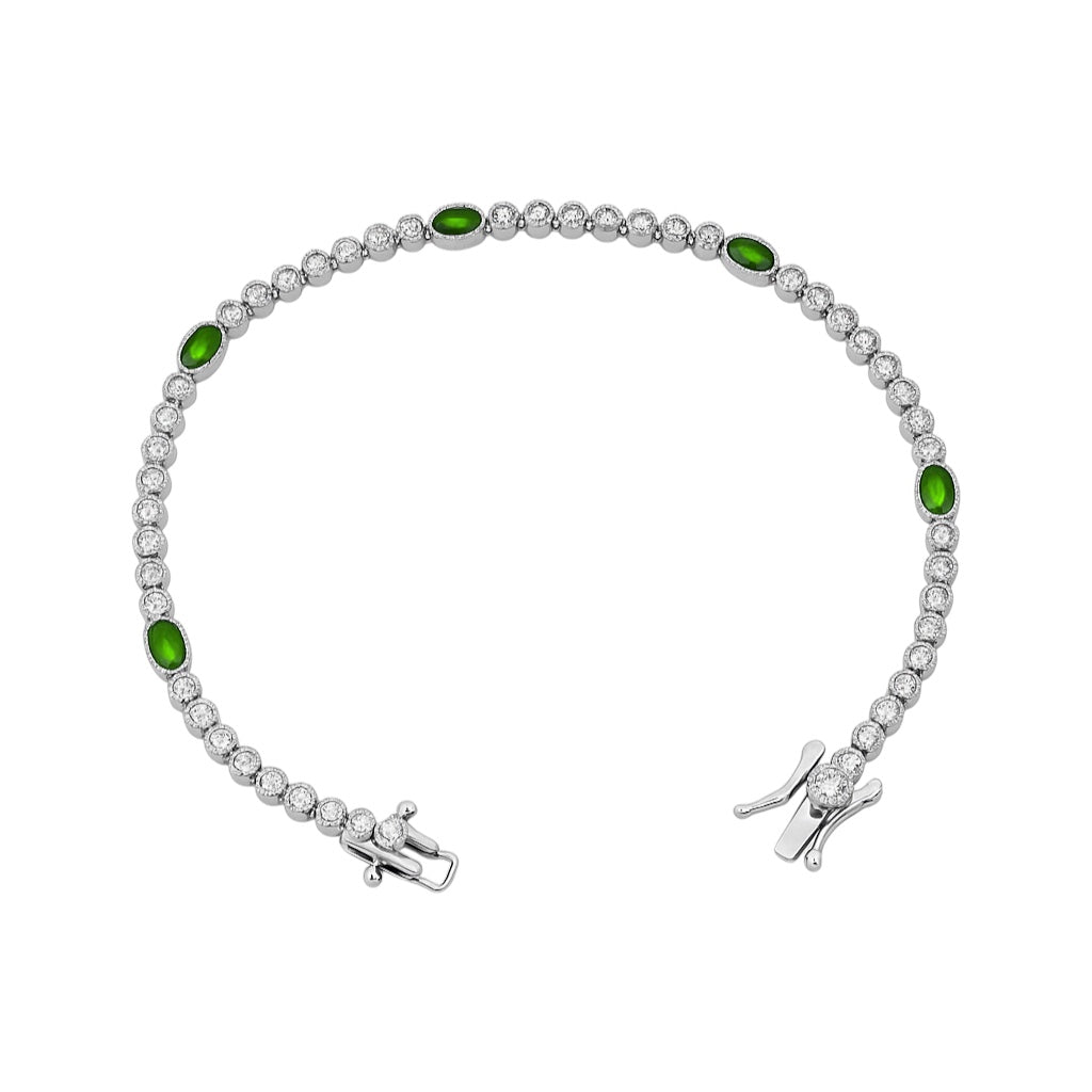 Sterling Silver Colored Oval CZ Station Tennis Bracelet (7.25")