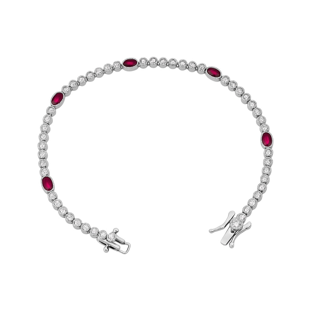 Sterling Silver Colored Oval CZ Station Tennis Bracelet (7.25")