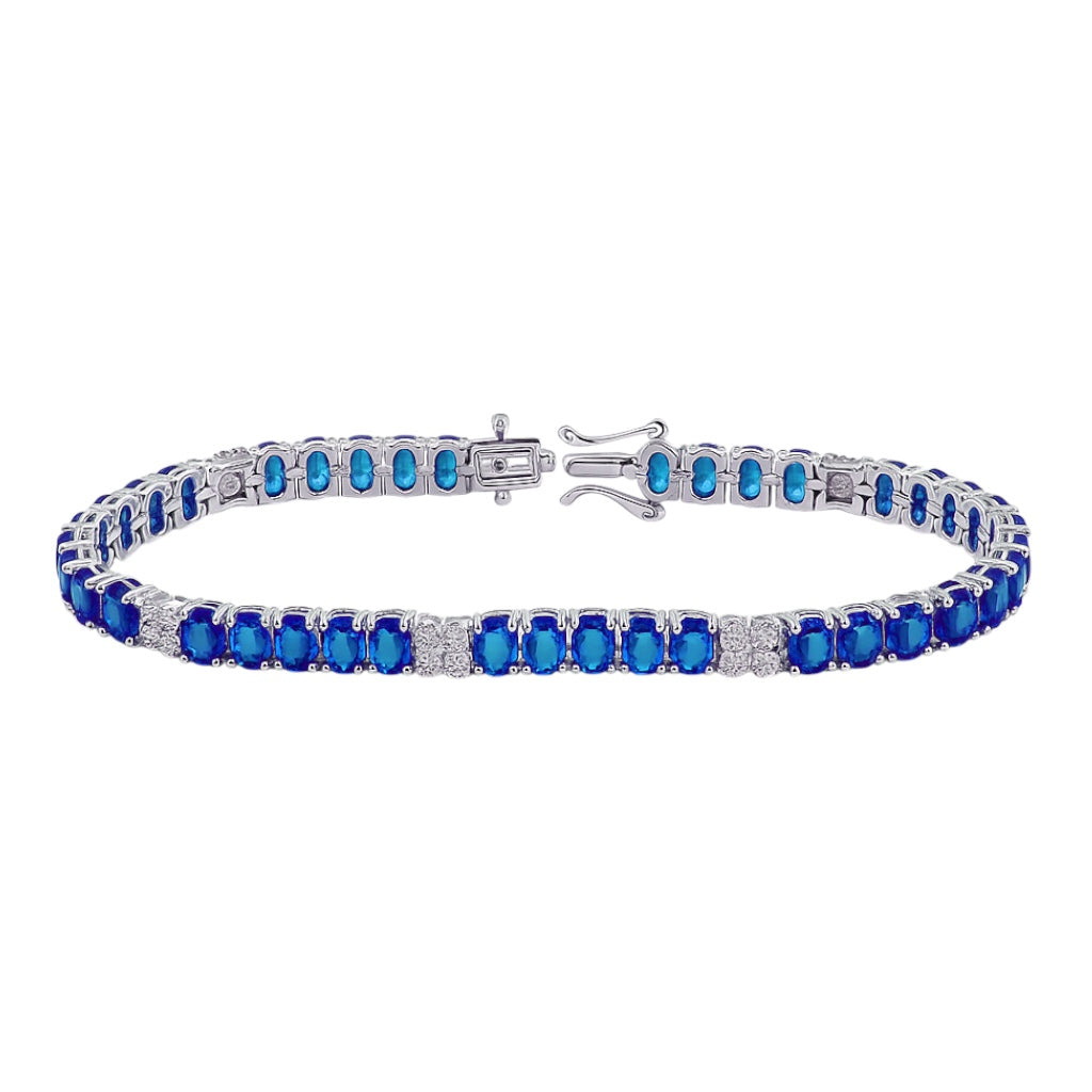Sterling Silver Oval Colored CZ Tennis Bracelet (7.25")