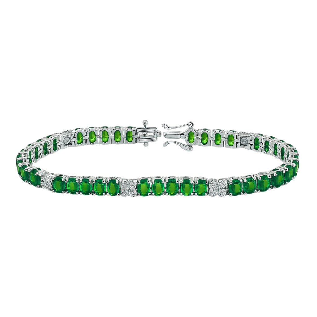 Sterling Silver Oval Colored CZ Tennis Bracelet (7.25")