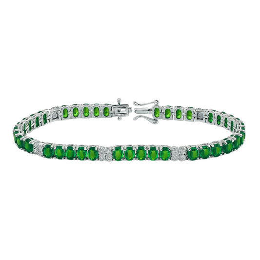 Sterling Silver Oval Colored CZ Tennis Bracelet (7.25")