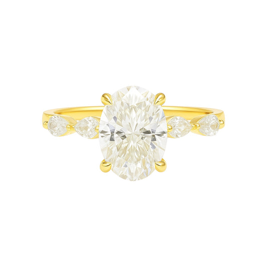 Sterling Silver 2.0ct Oval Moissanite W/ Marquise Accents Engagement Ring