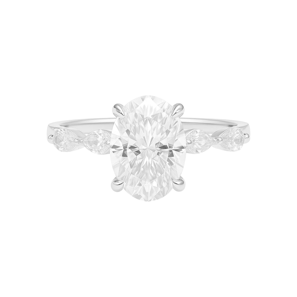 Sterling Silver 2.0ct Oval Moissanite W/ Marquise Accents Engagement Ring