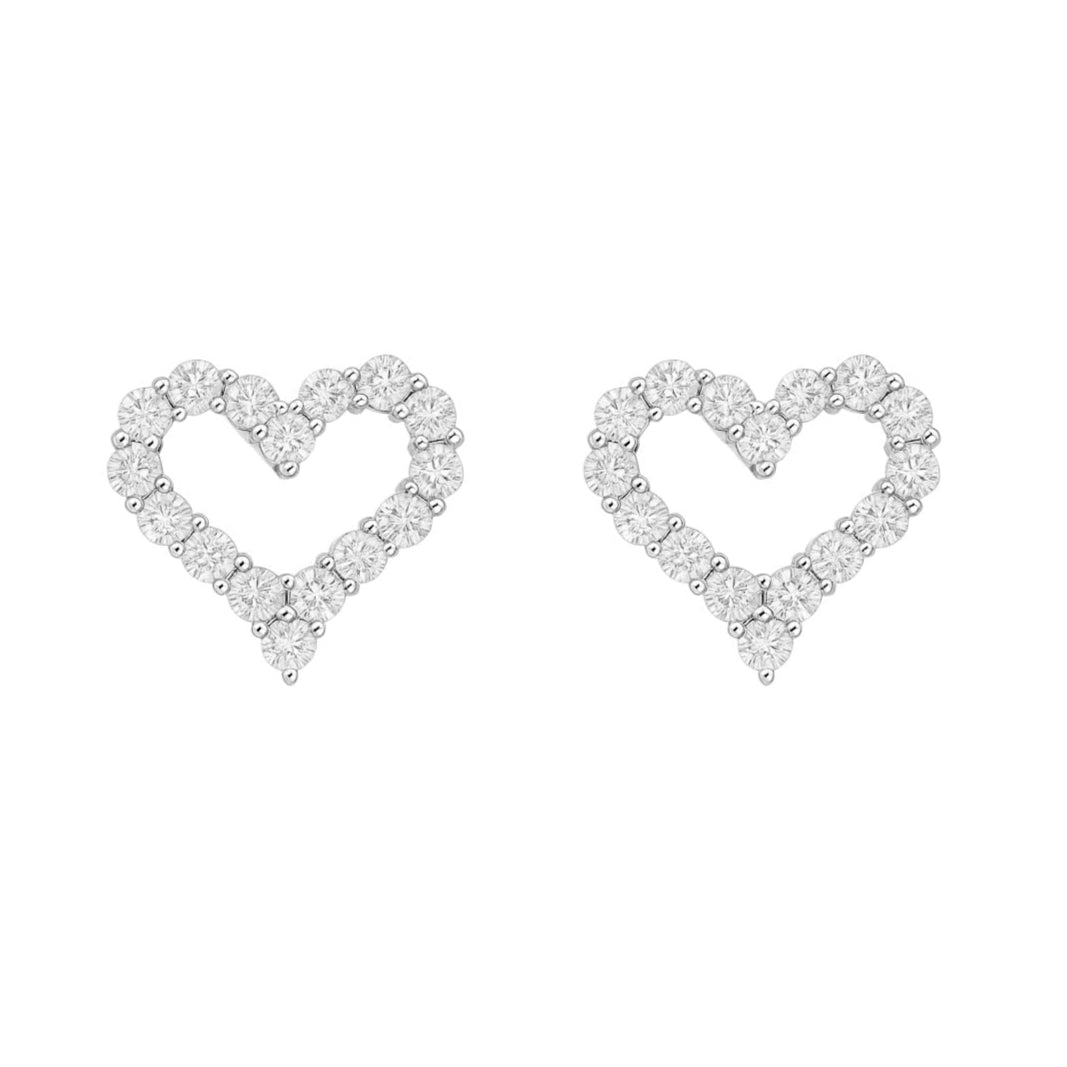 Sterling Silver Moissanite Pave Open Heart Stud Earrings