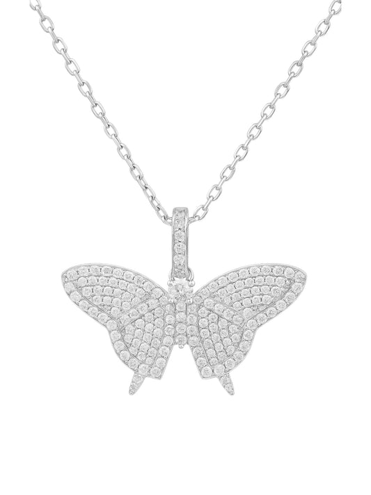 Sterling Silver Moissanite Pave Butterfly Necklace
