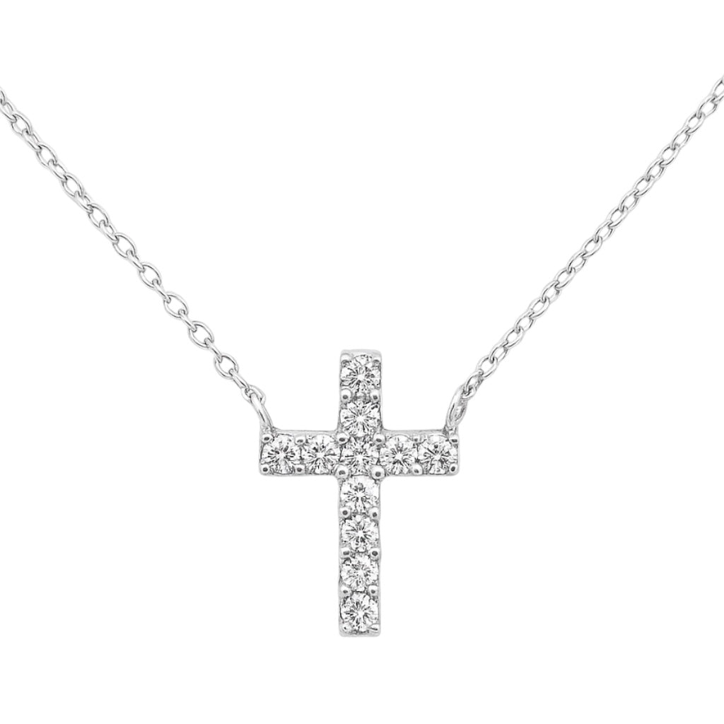 Sterling Silver Small CZ Cross Necklace