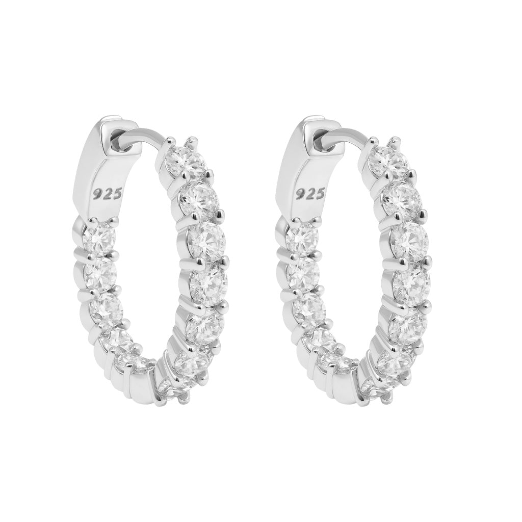 Sterling Silver Moissanite 19mm Inside Out Hinged Hoop Earrings