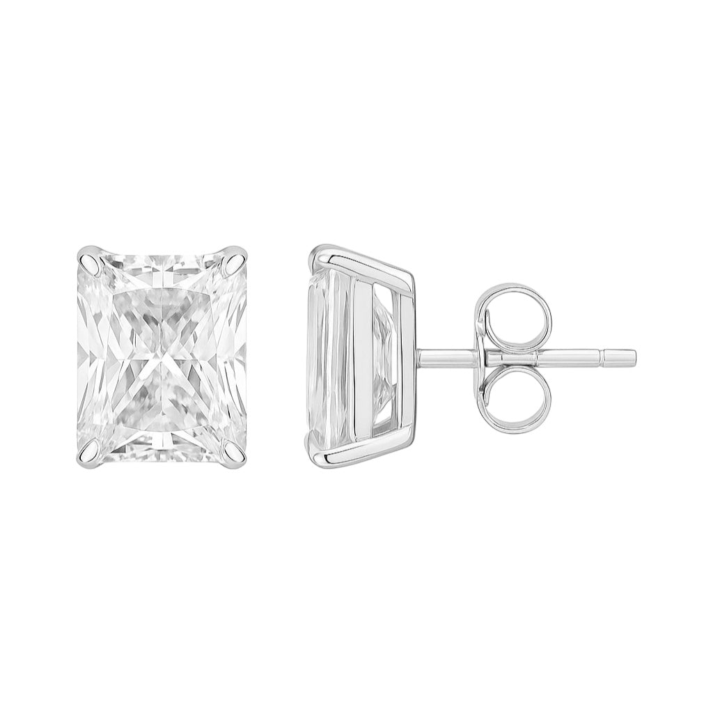 Sterling Silver Moissanite 2.0CT Radiant Cut Stud Earrings