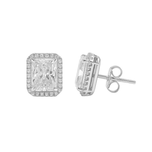 Sterling Silver 2.0CT Radiant Cut Halo Moissanite Earrings