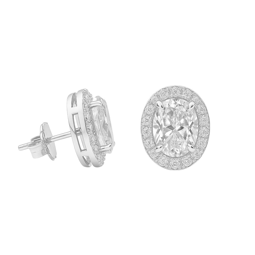 Sterling Silver 1.5CT Oval Moissanite Halo Earrings